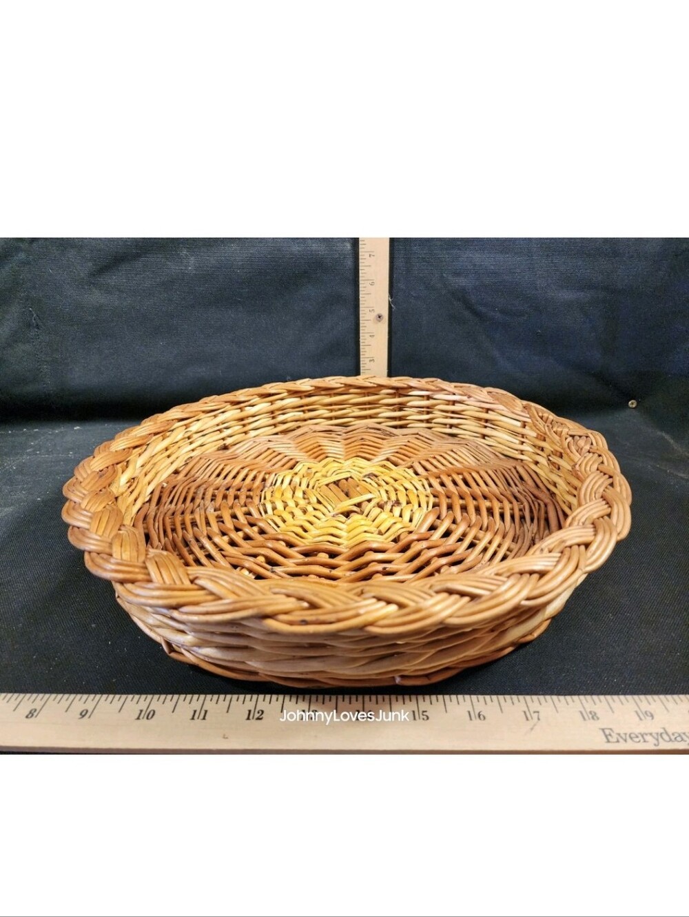 Vintage Yugoslavian 16” Round Woven Wicker Rattan Rustic Tray/Basket